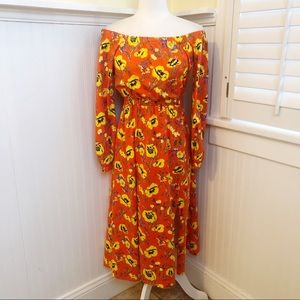 ASOS Tangerine Orange Floral Off Shoulder Midi Dress Size 0